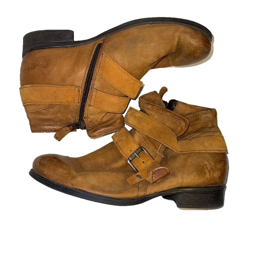 Miz Mooz Leather rustic Ankle Boots Boho Western Moto Buckle Boots Festival Chic